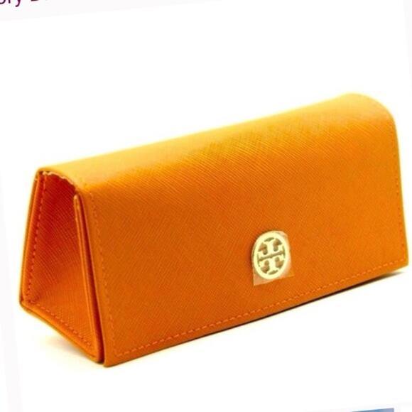 TORY BURCH AUTHENTIC EYEGLASSES GLASSES CASE in Orange Leather - Picture 1 of 7